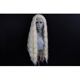 WXHWCX Long White Blonde Wavy Synthetic Lace Front Wig Middle Part Lace Wigs Synthetic Hair Wig for Women Cosplay Wigs