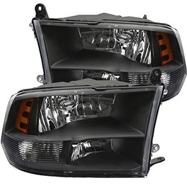Spec-D Tuning Euro Black Clear Headlights Compatible with Dodge Ram 1500 2009-2018, 10-18 2500 3500, L+R Pair Head Light Lamp Assembly