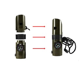 VOANZO 7 in 1 Survival Whistle Hiking Whistle Camping Kit Multi Function Survival Tool with Compass Thermometer Reflector Magnifier LED Sealed Compartment