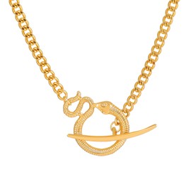 TseenYi Snake Pendant Necklace Toggle Necklace Snake Serpent Pendant Animal Necklace Punk Chunky Chain OT Necklace Chain Jewelry for Women and Girls(Gold)