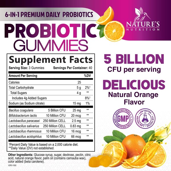 Nature's Nutrition Probiotic Gummies for Women & Men's Digestive Health,