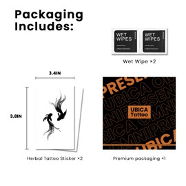 UBICA Semi Permanent Tattoos, 2 Sheets Realistic Jagua Tattoo(Lucky Koi), Lasts 7-15 Days, Develops Fully in 24H, Waterproof and Non-Reflective, for collarbone Arm