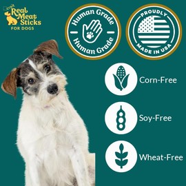 Real Meat Sticks for Dogs Individually Wrapped Dog Treats, Human-Grade Dog Jerky Sticks Made in The USA