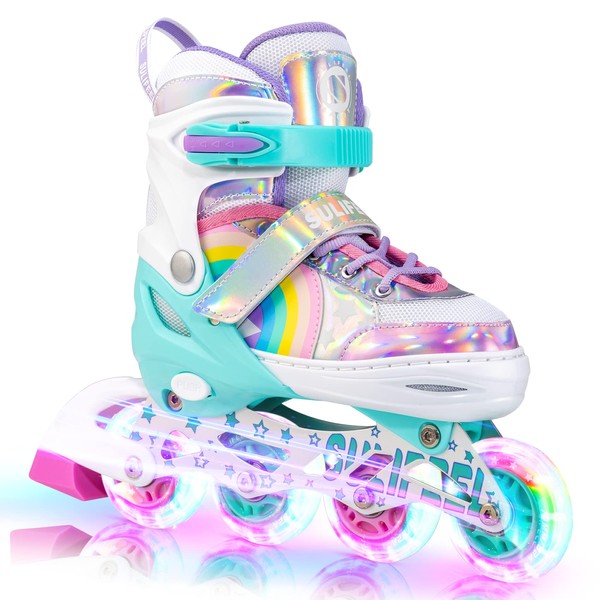SULIFEEL Rainbow Unicorn Inline Skates for Girls Boys 4 Size