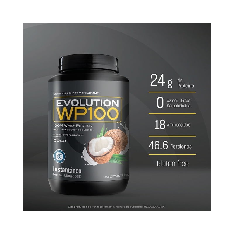 Proteína de suero de leche Evolution Nutraceutical WP100 sabor Coco