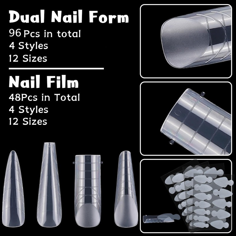 JOYOLA 144 Pieces Dual Nail Forms Set 4 Shapes Nail