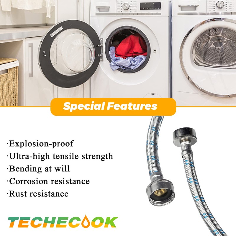 4ft Premium Stainless Steel Washing Machine Hoses Burst Proof 2