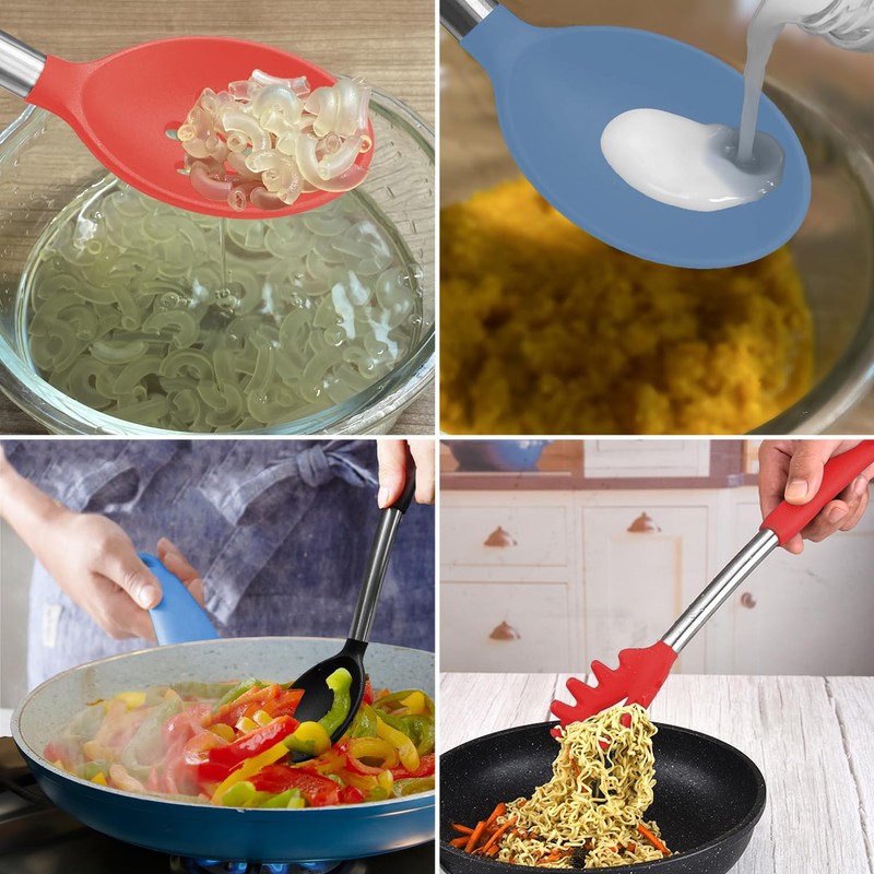 Silicone Spatula and Cooking Spoon,5 Pack Solid & Slotted Spoons