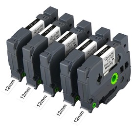 AYMSous Compatible Label Tape (12mm, 1/2 Inch) Replacement for Brother P-Touch Laminated Tape TZe-231 TZe231 TZ-231 for P-Touch PT H110 D210 D400 D600(5 Pack, Black on White)