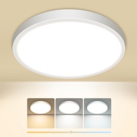 slochi Ceiling Light LED Ceiling Light Flat, 3 Colours - 3000 K / 4000 K / 6500 K IP44 Waterproof Round Bathroom Lamp Ceiling 12 W 1600 LM Modern LED Lamps for Kitchen Bathroom Bedroom Hallway Living
