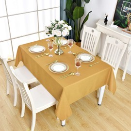 KAIPHO Gold Rectangle Tablecloth Waterproof Stain Resistant Wrinkle Free Table Cloth 210GSM Polyester Wipeable Table Cover for Party, Banquet, Indoor and Outdoor use - Rectangular/Oblong, 60 x 84 inch