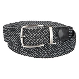 Tommy Bahama Men's Stretch Braided Reversible Leather Trim Belt, Black/Gray, S/M (32-36)