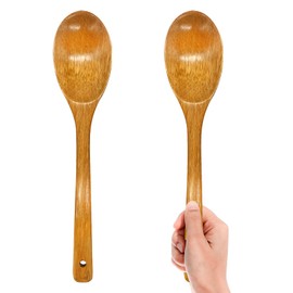 Wooden Spoons for Cooking 12inch, 2PCS Long Wooden Spoon Handle Wooden Cooking Spoons Wood Serving Mixing Soup Spoons for Baking, Stirring