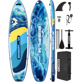 Bigfly Inflatable Stand Up Paddle Board 11’*34”*6”, Blow Up Paddle Board for Adults,with Detachable Fins, Pump, Floating Paddle, Safety Leash,Backpack
