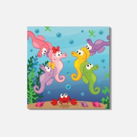 Unbranded Seahorse Underwater World Label Animal 4'' X 4'' Square Wooden Coaster