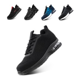 Safety Shoes Men's Steel Toe Cap Shoes Women's Work Trainers Work Shoes Protective Shoes Sporty Lightweight with Steel Toe Cap Black Blue Grey EU 36-48, Gk756 Black, 45 EU