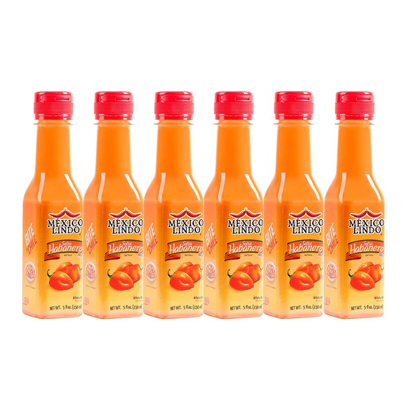 Mexico Lindo Red Habanero Hot Sauce | Real Red Habanero Chili Pepper | 78,200 Scoville Level | Enjoy with Mexican Food, Seafood & Pasta | 5 Fl Oz Bottles (Pack of 6)