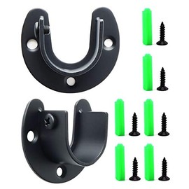 SDTC Tech 1-1/3 Inch Flange Rod Holder Heavy Duty Stainless Steel Closet Rod End Supports Shower Wardrobe Pole Socket Bracket with Matching Screws, Black - 2 Pack