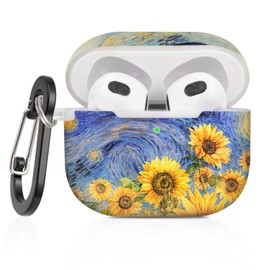Case for AirPods 3rd Generation, Airpod 3 Case 2021 for Women Girls Protective Hard for Airpod 3rd Generation case with Keychain Compatible with Wireless Charging, Starry Night Sunflowers