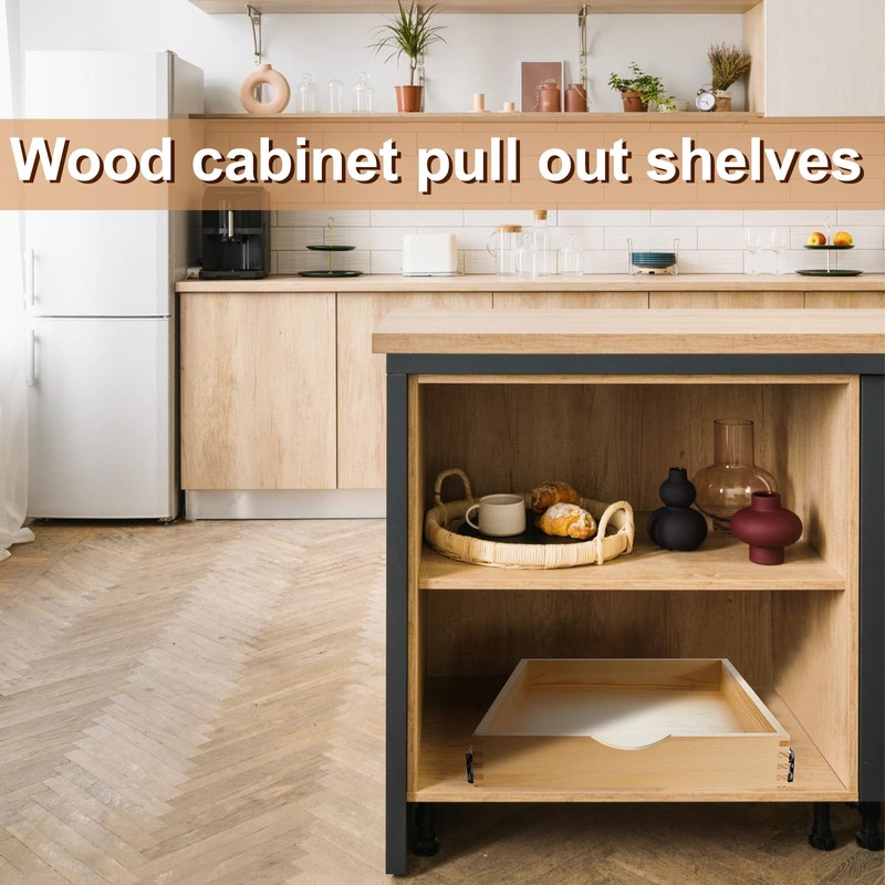 Menkxi 2 Set Pull out Tray Cabinet Organizer Wooden Pull
