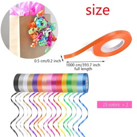 WADY Cinta Rizadora de Regalo, 30 Rollos Cintas Rizadoras de 15 Colores para Manualidades, Listones de Colores, Cintas Brillantes para Envolver Regalos Floristería Bodas Fiestas Festivales Decoración