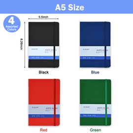 SUQJOY Lined Journal Notebooks, 4 Pack 160 Pages, 5.5x 8.2-Inch Journals for Women Men, Hardcover Notebook with 100 gsm Thick Paper, A5 Size College Ruled Notebook (Assorted Color)