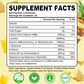 Sijigood 2 Pack HMB and L-Leucine Gummies, 3500mg for Muscle Growth, Muscle Mass, Muscle Relief & Fast Workout Recovery, HMB Supplements for Men & Women, Pineapple Flavor, 120 Count