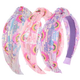 TIOSRU Sequins Headbands for Girls, Glitter Rainbow Girls Headbands Cute Knotted Head Band for Women Teens Sparkle Girl Hair Accessories