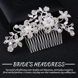 JEYORZY Hair Comb Hair Accessories Bridal Wedding Hair Combs Women Rhinestone Pearl Bridal Hair Accessories Silver Flower Silver Crystal Wedding Hair Accessories Silver Accessories for Women