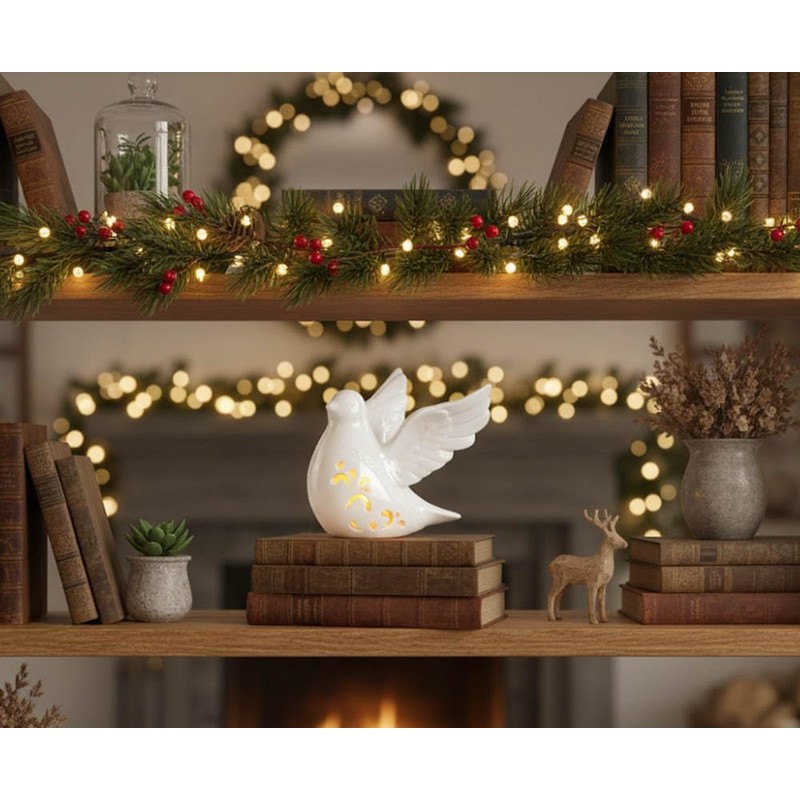 Napco Flying Dove with Design Bright White 6 x 5.75