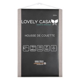 Lovely Casa - Duvet Cover - Size 140 x 200 cm - 100% Cotton Oeko-Tex Certified - Linen Colour - Eden Model - Bed Linen for Home - Soft and Comfortable - Ideal for Single Bed - Unisex