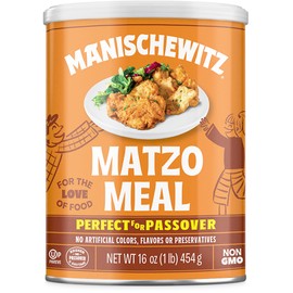 Manischewitz Matzo Meal, 16oz Resealable Canister | Perfect for Coating and Baking | Kosher for Passover and Year Round Use