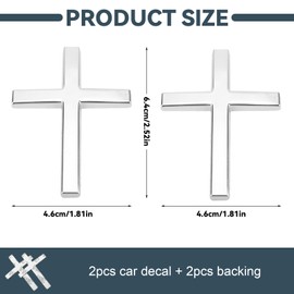 Metal Cross Decals for Cars,2.5"×1.8" Jesus Christian Car Emblem Badge Decal,3D Self Adhesive Religious Decoration Stickers for Car Body, Fender, Tail,Waterproof & Durable (Silver)