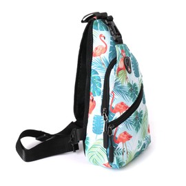 WESTEND Novelty Crossbody Sling Bag Backpack with Adjustable Strap for Men and Women. Flamingo with Tropical Leaves