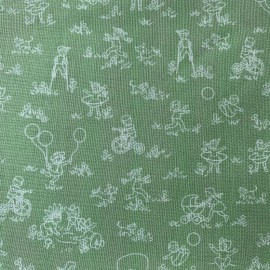 Benartex "Lets Play" Toile Fabric By Benartex Boys Girls Toys Flowers White On Green BTY
