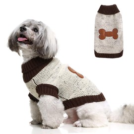 BINGPET Dog Turtleneck Sweater Bone Pattern Winter Warm Sweater for Small Medium Dogs Brown