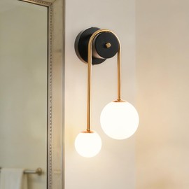 Skyblaze Mid-Century Modern Wall Sconce Glass Globes Wall Lamp Modern Wall Mount Light Adjustable Beside Wall Lamp with Glass Shade for Living Room Bedroom Dining Room
