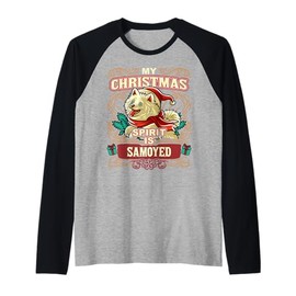 Samoyed My Christmas Spirit Dog Santa Claus Elf Reindeer Raglan Baseball Tee