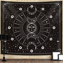 Sun Moon Tapestry Wall Hanging Stars Space Psychedelic Black and White Tapestries Wall Tapestry for Bedroom Aesthetic Home Wall Room Decor