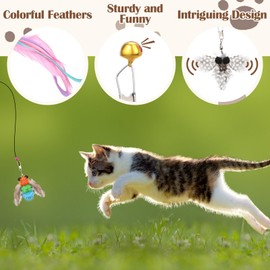 Seenelling 20 Pcs Cat Feather Toys Refill Bird Insects Mouse Simulation Cat Wand Toy Refill Wand Attachments pet Toy Replacement for Kitten Indoor Interactive Teaser, 20 Styles