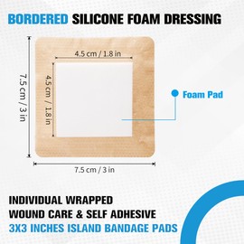 10 Pack Silicone Foam Dressing with Border, 3x3 Inch Bandage Pad Wound Care