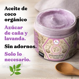 Exfoliante Facial - Natural - Orgánico - Suave - Limpieza - Aceite de Coco - Olor a Lavanda - Vitamina E - Azúcar de Caña - Fácil de usar -Skin Care - 200 g - Ga Tlali - Cuidado de piel