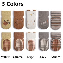 Exegawe Toddler Non Slip Socks, Cute Baby Socks with Grips Crew Socks 5 Pairs(H,L/3-5y)
