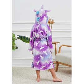 Piefry Unicorn Dressing Gown for Girls - Soft Hooded Robe Sleepwear With Slippers, Gifts (Violet, 4-5 Years)