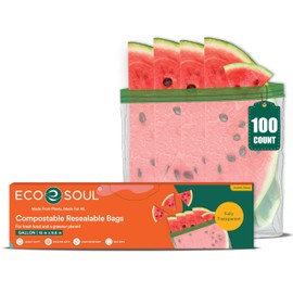 ECO SOUL 100% Compostable Gallon Bags [100 Counts][11.5"x10.6"] Resealable Bags, Freezer, Eco-friendly Zip, Leakproof, Biodegradable for Food