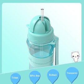 Sigdio Water Bottle for Kids 1 2 3 4 5 Years Old with Straw BPA Free Water Bottle from 1 Year for Home, Nursery and Outdoor Activities (Light Blue)