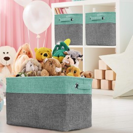 Sorbus Storage Large Basket Set [3-Pack] - 15 L x 10 W x 9 H - Big Rectangular Fabric Collapsible Organizer Bin Box with Carry Handles for Linens, Towels, Toys, Clothes, Kids Room, Nursery (Teal)