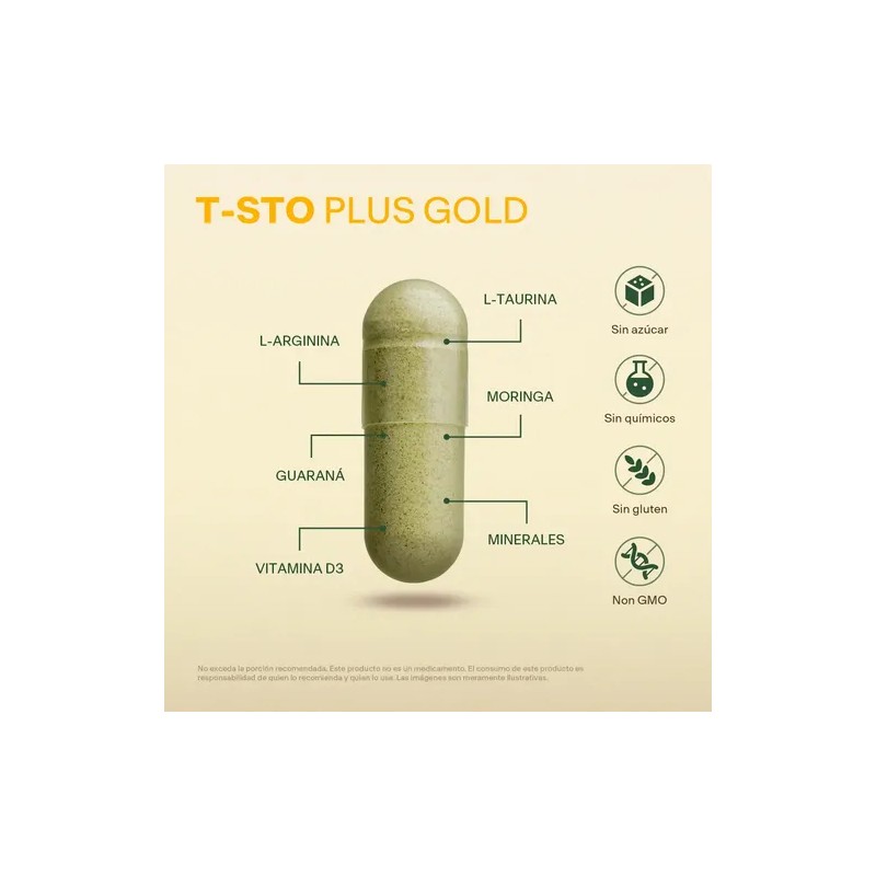 Testo Plus Gold 60 Capsulas 500mg Suplemento Vitalbotanics Sabor Sin