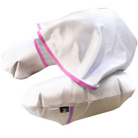 Sleep soundly without looking at the sleeping face, Neck Pillow with Hood, Made in Japan, Silver x Pink