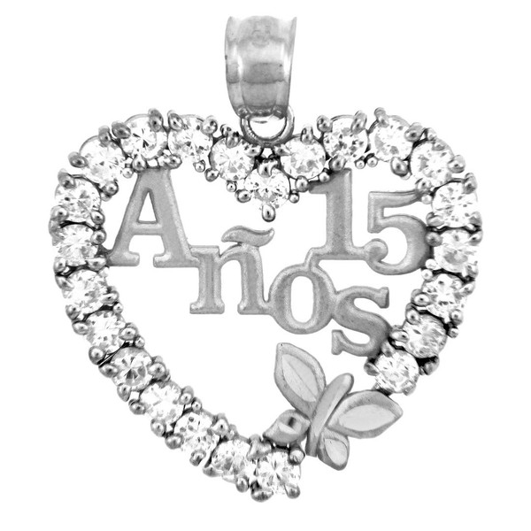 Sterling Silver Sweet 15 Anos Quinceanera Pendant with Cubic Zirconia